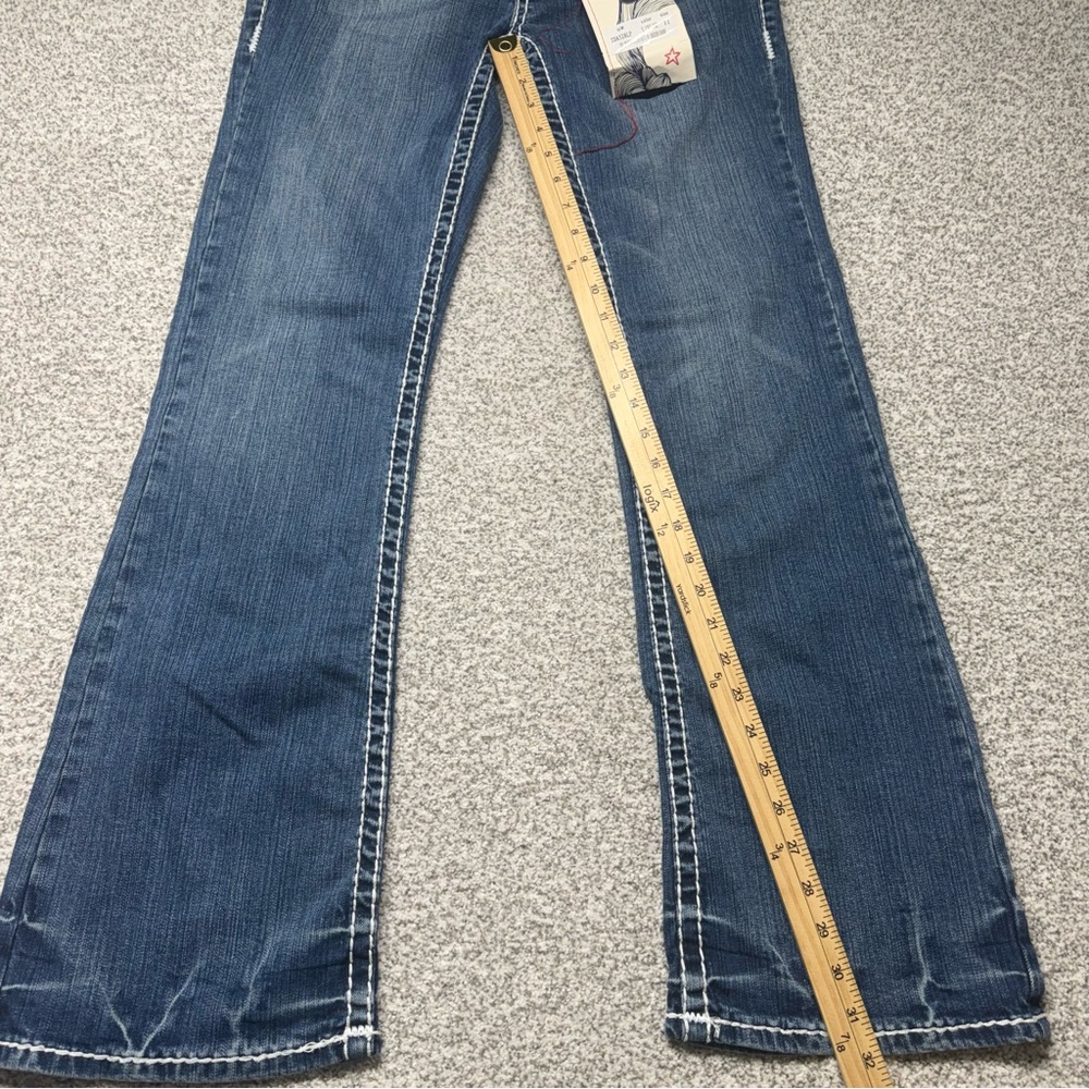 NWT Women’s LA Idol Dark Blue Wash Bootcut Jeans Embellished Pockets Sz 11x33 - Picture 8 of 9